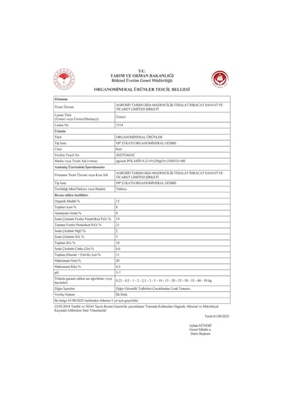 Agrosin Polaris 8.21.0 + 10 So3 + Me Organomineral Granül Gübre 25 Kg