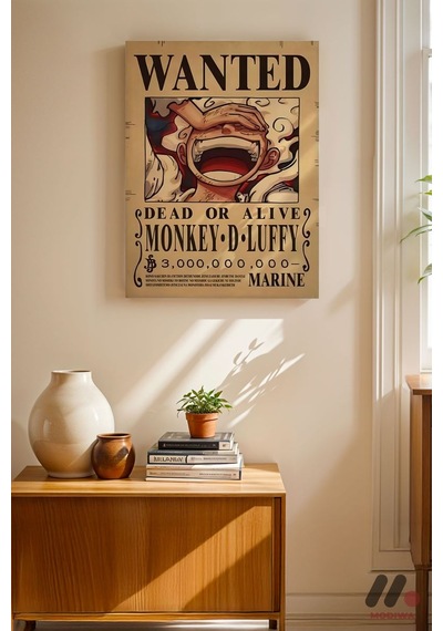 One Piece Monkey D Luffy Wanted Poster, Çerçevesiz Yüksek Kalite Duvar Afişi - Anime Severlere Özel