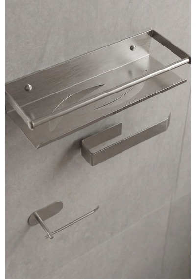 Zift Unique Yapışkanlı Banyo Aksesuar Seti , Paslanmaz Çelik Tuvalet Banyo Havlu Askısı , Raf , Stand, Inox
