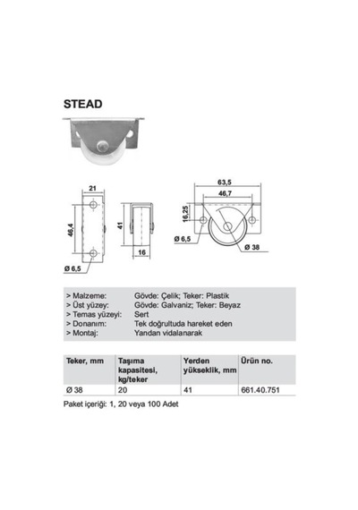 Hafele Stead Tekerlek Frensiz Beyaz 38X41Mm