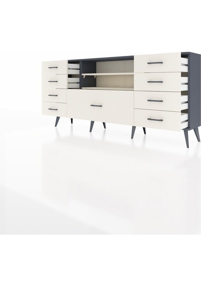 Arges Konsol 2 Raflı 9 Çekmeceli 176x30x83 Antrasit-aytaşı/aytaşı Aytaşı/aytaşı