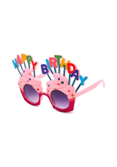 Happy Birthday Yazılı Pembe Fuşya Renk Parti Gözlüğü 12x7 Cm 1