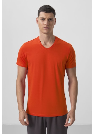 Tommylife Portakal Basic Kısa Kol Standart Kalıp V Yaka Erkek T-shirt - 87912 Turuncu