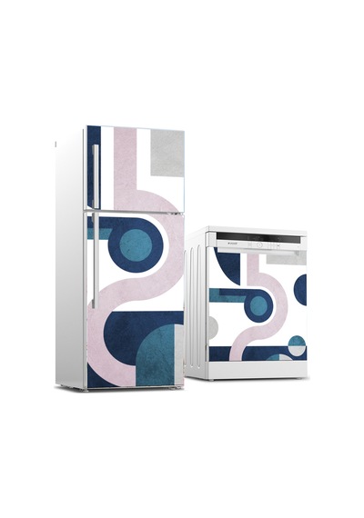 Retro Geometrik Daireler Buzdolabı Ve Bulaşık Makinesi Kaplama Sticker Folyo İkili Set
