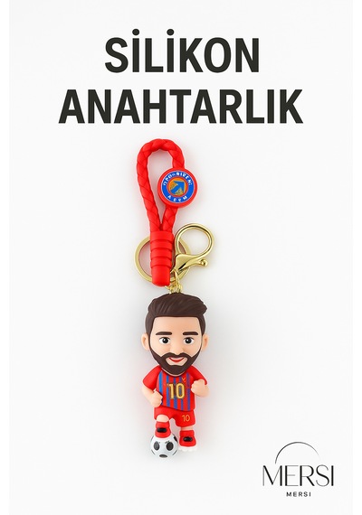 Silikon Futbolcu Figür Anahtarlık Çanta Ve Araba Anahtarlığı Sevimli Sporcu Anahtarlık Beyaz - Kırmızı