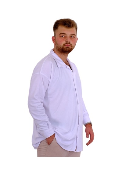 Mode Xl Büyük Beden Erkek Gömlek Apas Yaka Uzun Kol Jakar U24381 Beyaz Beyaz