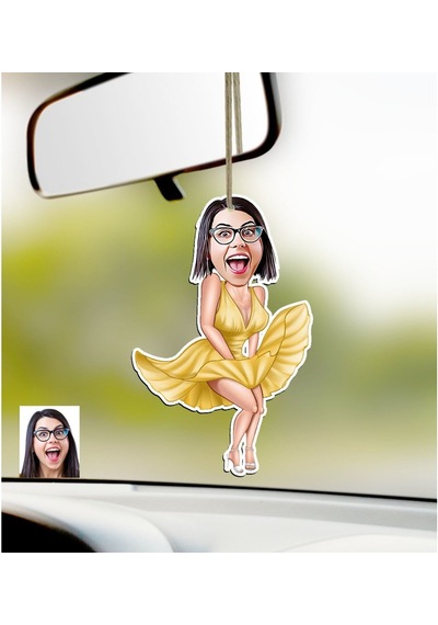 Kişiye Özel Marilyn Monroe Karikatürlü Ahşap Araba Dikiz Ayna Süs