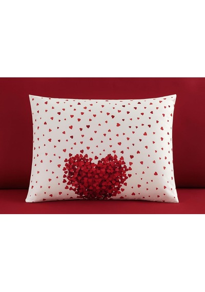 Lüks%80 Pamuklu Çift Kişilik Nevresim Takımı Seti Yorgan Kılıfı Kırmızı Kalp Desen 220x200 Cm + Lastikli Battal Boy Çarşaf 180x200x30 Cm +2 Yastık Kılıflı 50x70 Cm Çok Renkli