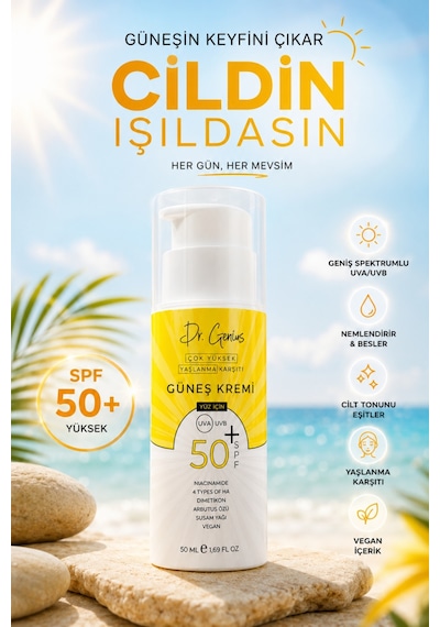 Dr. Genius 50+ Spf Çok Yüksek Korumalı Yaşlanma Ve Leke Karşıtı Yüz Güneş Kremi - 50 Ml