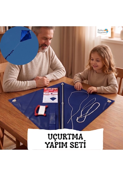 Uçurtma Yapım Seti / Naylon Elmas / Plastik Çıtalı / Lacivert