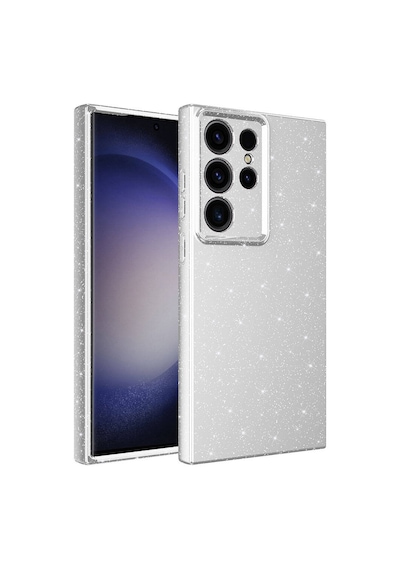 Goocamp Galaxy Uyumlu S23 Ultra Kılıf Kamera Korumalı Simli Lüks Koton Kapak - Gümüş Gümüş