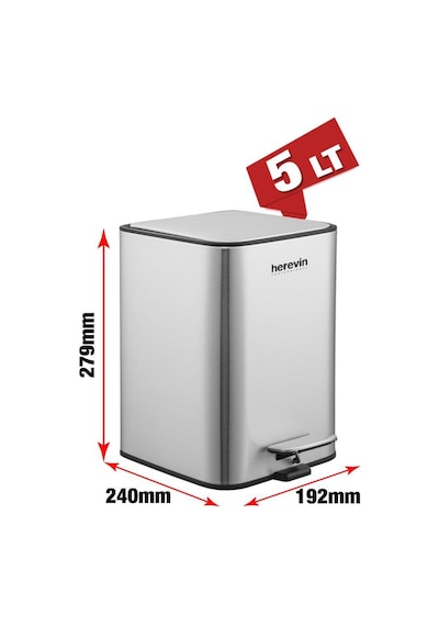 Herevin 5 Lt Paslanmaz Çelik Çöp Kovası Gri