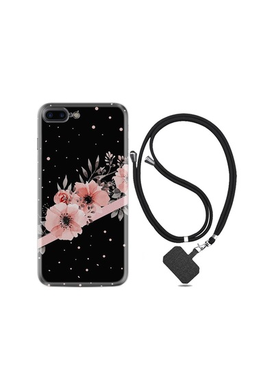 Apple Uyumlu iPhone 7 Plus 8 Plus Kılıf Boyun Askılı Flowers Dots 1423
