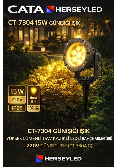 Ct-7304 Günışığı Işık Yüksek Lümenli 15w Kazıklı Ledli Bahçe Armatürü 220v Günışığı Işık Gün Işığı