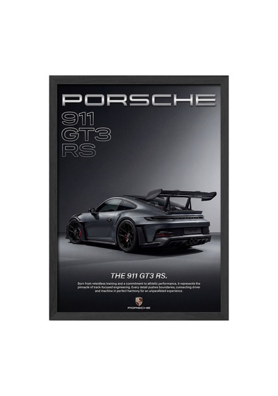 Porsche 911 Gt3 Rs Siyah Ahşap Çerçeveli Poster, Dekoratif Araba Duvar Tablosu