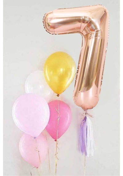 Rose 7 Rakamı Püsküllü Balon Set Rose