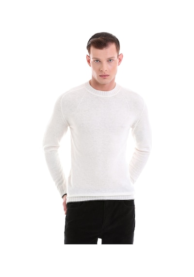 Hatemoğlu Ekru Regular Fit Düz Bisiklet Yaka Yünlü Casual Triko Kazak 3412 Ekru