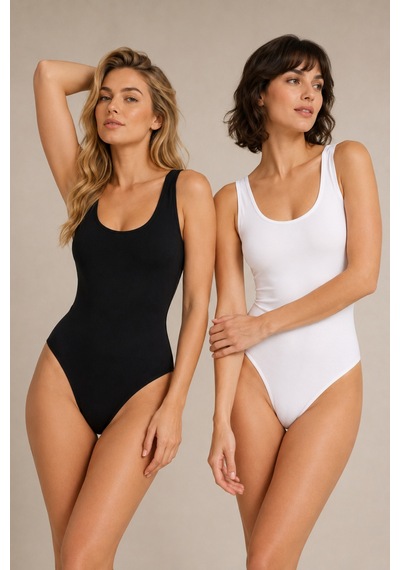 Loule Kadın 6'lı Geniş Askılı Pamuklu Alttan Kancalı Body Siyah-beyaz Siyah - Beyaz