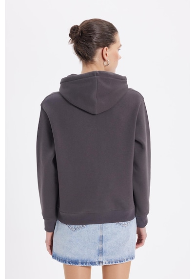 Tudors Kadın Relax Fit Rahat Kesim Pamuklu Kapüşonlu Kanguru Cepli Füme Sweatshirt-39938 Füme