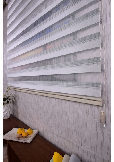 Açık Gri Kendinden Desenli Etek Dilimsiz Ds11747 V3 Zebra Stor Güneşlik Perde