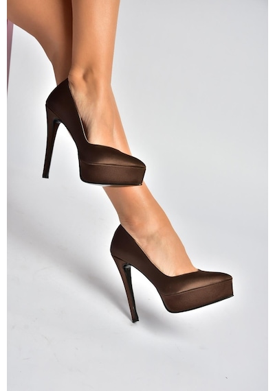 Fox Shoes Y246221604 Kahverengi Kumaş İnce Topuklu Kadın Ayakkabı