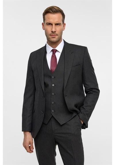 Süvari Gri Slim Sivri Yaka 6 Drop Yelekli Takım Elbise Tk1001100182-s05 Gri