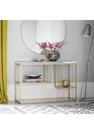 Nina Gold Metal Dresuar / Konsol Gümüş Tabla Gümüş