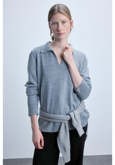 Defacto Regular Fıt Polo Yaka Gri Melanj Kazak F0405ax26wngr158 Gri-gr158