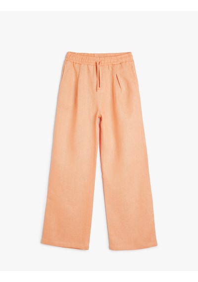 Koton Beli Bağcıklı Bol Paça Basic Keten Pantolon Pembe 5skg40106aw Gül