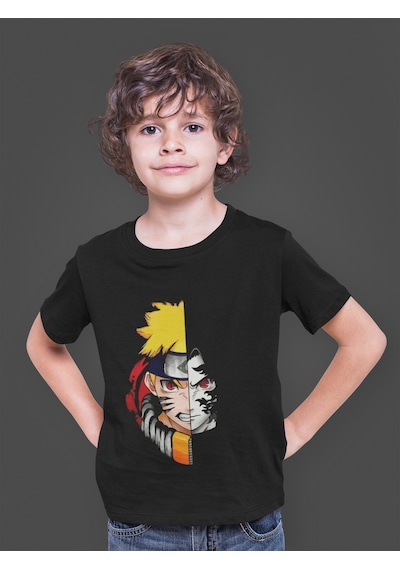 Bumeta Naruto Kakashi Anime Face Japanese Korea Çocuk Tişört T-shirt Siyah