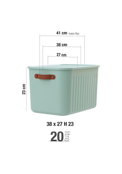 3 Adet Kulplu Mint Nane Yeşili Dolap Düzenleyici 20 Lt Kapaklı Saklama Kutusu Sepet Oyuncak Kutusu Organizer
