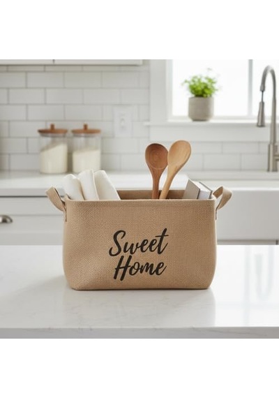 Sweet Home Dikdörtgen Jüt Düzenleyici Sepet 24x17x14 Cm Krem Renk Katlanabilir Kumaş Kulplu Organizer Ev, Mu Diğer