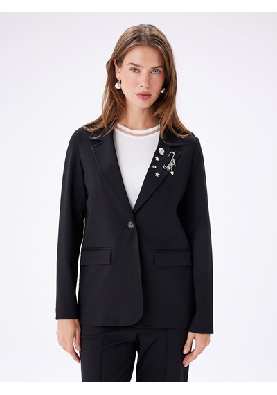 Faik Sönmez İğne Ve Broş Detaylı Örme Blazer Ceket W27ckt019 Uw27ckt01910 Siyah