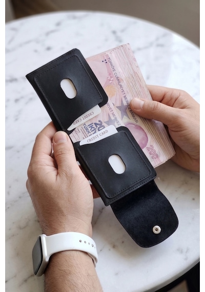 Vanilla Collection Kişiye Özel İsim Baskılı Siyah Deri İnce Erkek Cüzdan Yüksek Para Kpasiteli Minimalist