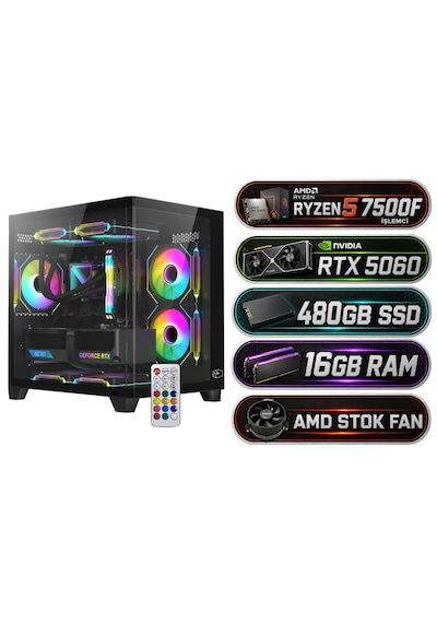 Ramtech RMT-N11F-02 R5-7500F 8 GB 480 GB RTX5060 16 GB SSD Dos Masaüstü Bilgisayar