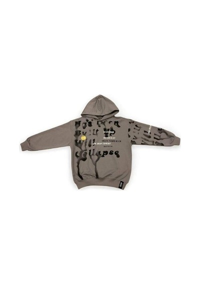 Carinos Erkek Çocuk Oversize Kalıp Kapüşonlu Batik Desenli Sweatsirt-14848 Gri