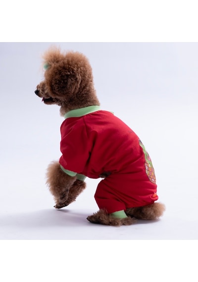 Kırmızı Stay Groovy Kedi Köpek Pijaması - Kedi Köpek Tulumu - Kedi Köpek Kıyafeti