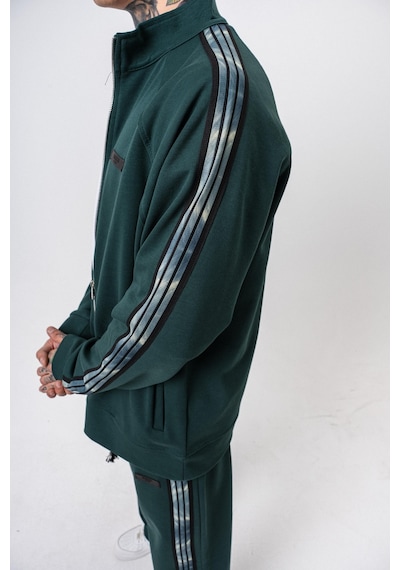 Respire Erkek Dark Striped Şerit Detaylı Dik Yaka Doubleface Zip Oversize Sweatshirt Nefti