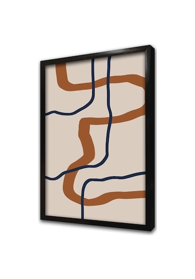Turuncu Siyah Line Art Üçlü Çerçeveli Mdf Tablo Seti-173812