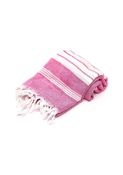 Pembe Beyaz Şeritli Yıkanmış Pamuk Peştemal Açık
