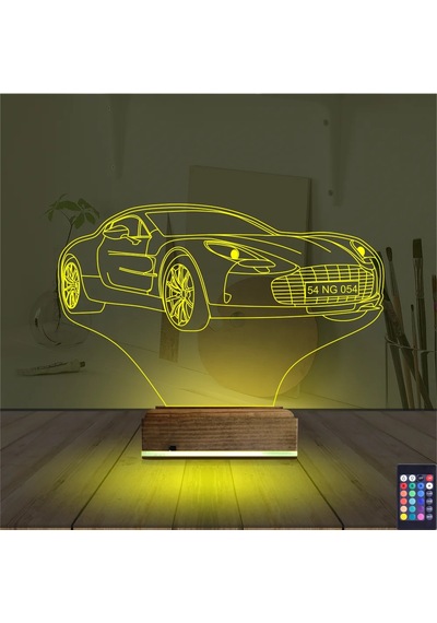 Luvivia Spor Araba Aston Martin Kişiye Özel 3d Lamba - Masa Gece Lambası Şeffaf