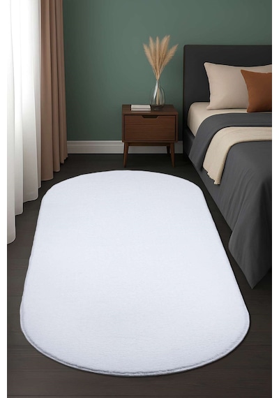 Vl Oval Comfort Overloklu Beyaz Peluş Halı Beyaz Oval Overlok