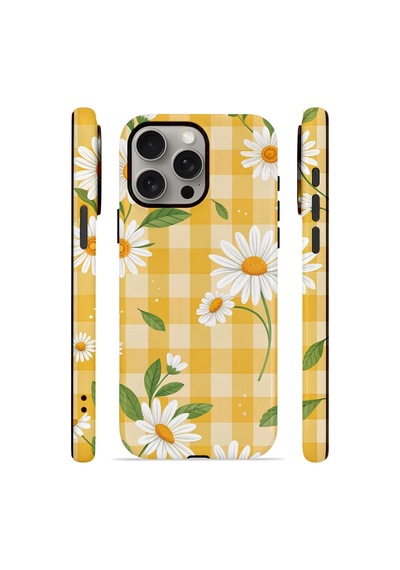 Apple iPhone Uyumlu 15 Pro Max Vorian Çift Katmanlı Magsafe Kılıf Daisy Picnic Gingham