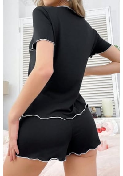 Bella Notte Pamuklu Şortlu Pijama Takımı Siyah