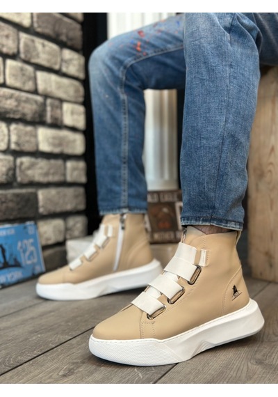 Yıldızdan Krem Beyaz Taban Bantlı Fermuarlı Poli Taban Erkek Spor Bot 7906060001213