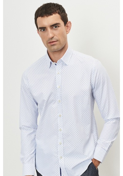 AC&Co / Altınyıldız Classics Erkek Beyaz Mavi Slim Fit Dar Kesim Düğmeli Yaka Baskılı Gömlek Beyaz - Mavi AC&Co / Altınyıldız Classics Erkek Beyaz Mavi Slim Fit Dar Kesim Düğmeli Yaka Baskılı Gömlek Beyaz - Mavi