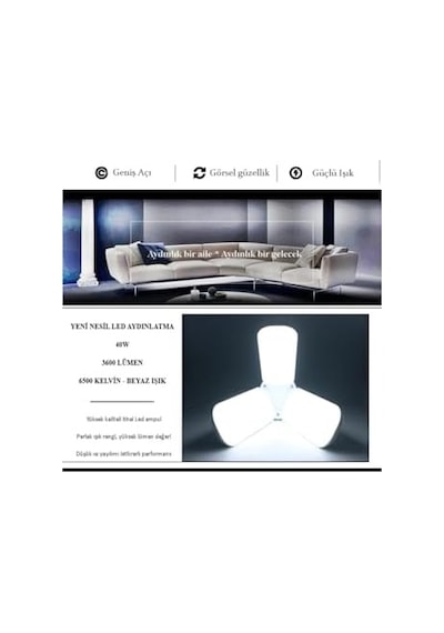 Pervane Led Ampul 3 Kollu Katlanabilir Cata 42w 6400k Beyaz Işık Yaprak Led Ampul