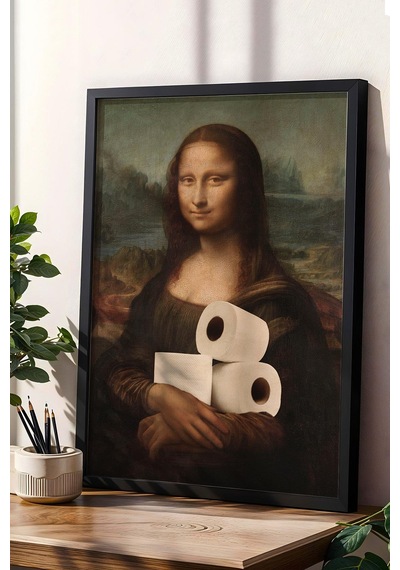 Tuvalet Kağıdı Tutan Mona Lisa Çerçeveli Tablo - Wc Tuvalet İçin Tablo