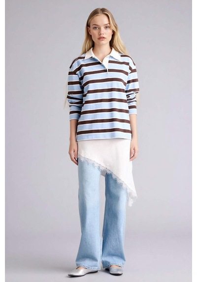 Defacto Loose Fıt Polo Yaka Sweatshirt G9724ax26spbe744 Mavi-be744