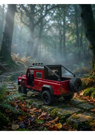 Işıklı Sesli Açılabilir Kapılı Arkası Açık Arazi Land Rover Oyuncak Arabas Çek-Bırak Mekanizmalı Kırmızı